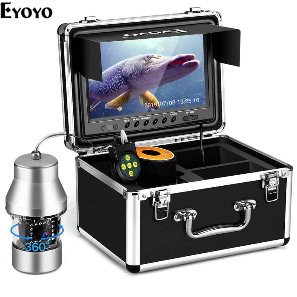 Eyoyo Underwater Fishing Camera Video Fish Finder DVR Function 9 inch Large Color Screen 360° Horizontal Panning Camera 1000TVL w/ 18 Infrared IR Lights 30M