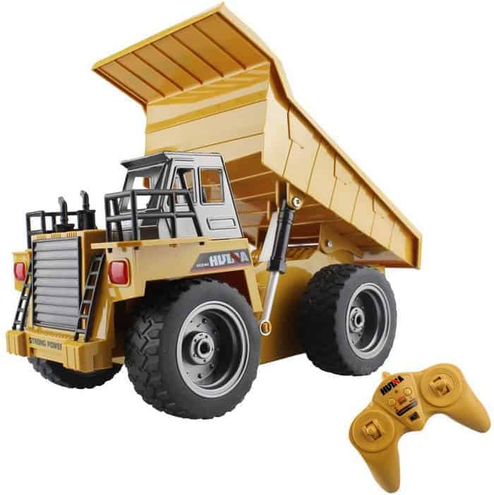 fisca Remote Control Dump Truck 2.4Ghz 4WD RC Truck 6 Channel Mine Construction Vehicle Toy Machine Model with LED Light and Metal Cab for Kids